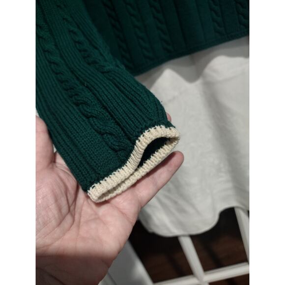 Zara Cable Knit Cropped Sweater Green V-Neck Cottage Preppy Festive Chic Medium - Picture 6 of 6